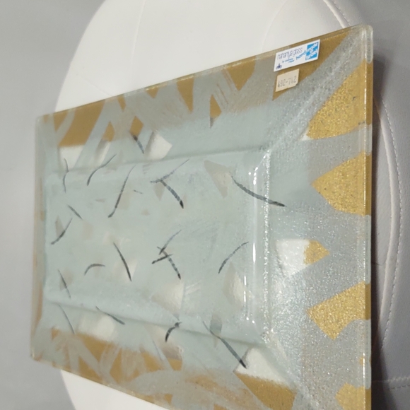 Handmade in Israel Naharlya Glass Tray Andreas Meyer Gold White Painted Art - Picture 7 of 8